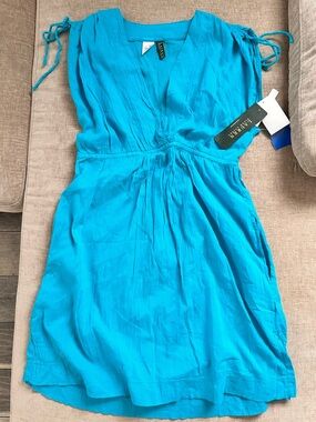 Lauren Ralph Lauren Turquoise V-Neck Tie-Shoulder Mini Dress